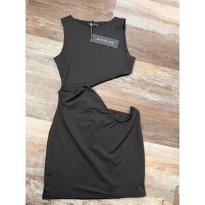 White Fox sleeveless black mini dress distinctive waist cut-out design sz Small
